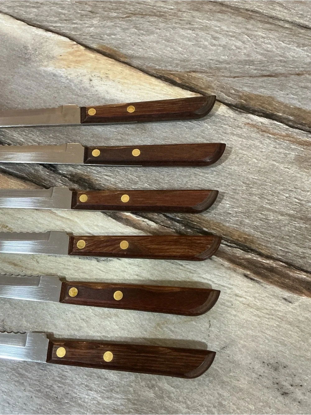 Vintage Washington Forge Town & Country Steak Knives 6pc MCM Fleetwood Handles